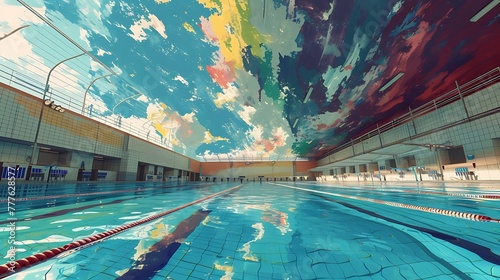 Summon the digital incarnation of an Olympic swimming pool, a mesmerizing scene painted by AI strokes, where the surreal meets the achievable, and pixels weave dreams into reality attractive look