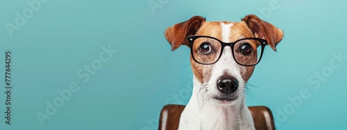 Intelligent Jack Russell Terrier Wearing Glasses 