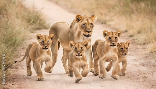 A-Lioness-And-Her-Cubs-On-The-Move-