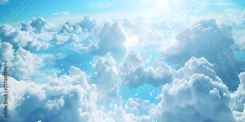Beautiful aerial view of blue sky with white clouds, Blue sky background with white clouds - Ai Generated
