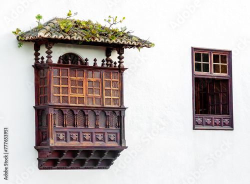 Tenerife typical wooden balcony on a wall