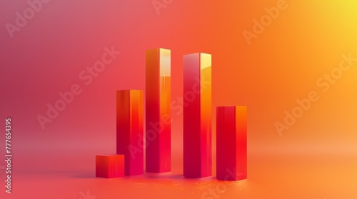 Rising 3D bar graph in bold orange-red gradient, watercolor style, depicting corporate growth