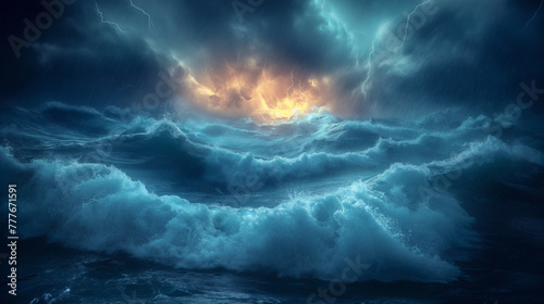 violent waves in north sea,Crazy storm,Thunder, dark, background