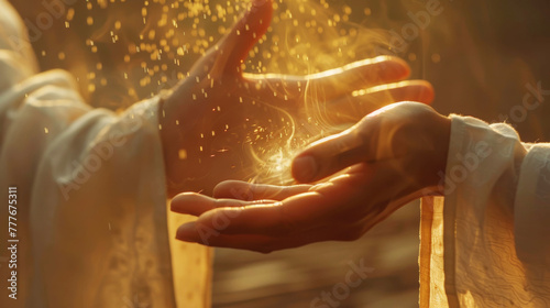 Person with sunlight casting on hands creating a sparkling effect, implying energy and vitality
