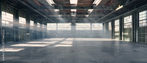 A sizable, unoccupied factory workshop space building, featuring contemporary design elements, functions as a large modern storehouse.