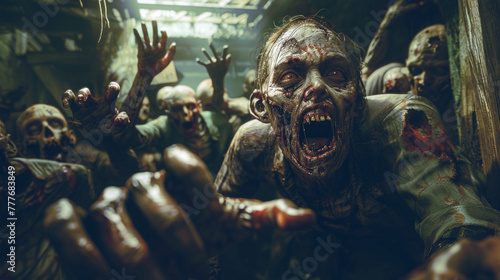Horrific Zombie Horde in Apocalyptic Scenario