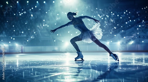 Graceful Figure Skater Executing a Perfect Spin on Ice Rink