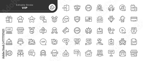 Set of line icons in linear style. Series - VIP. Very important person. Royalty and exclusivity. Outline icon collection. Conceptual pictogram and infographic.