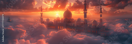 Mosque above the clouds , White luxury mosque above the clouds 