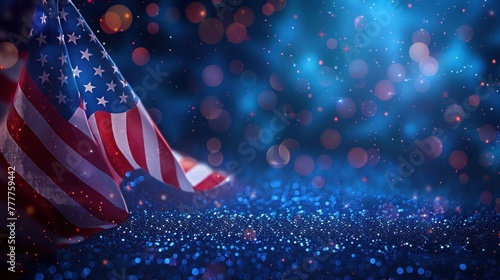 Patriotic American Flag Close-up with Symbolic Bokeh Background: Celebrating Freedom, Equality, and National Holidays