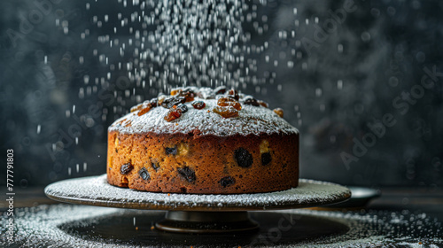 Traditional irish fruitcake with powdered sugar