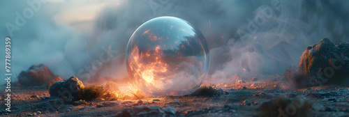 fire in the forest, glowing sphere