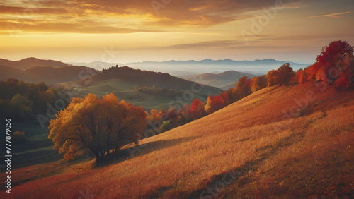 Beautiful autumn scenery illustration.