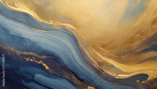 abstract paint background by deep blue and gold color with liquid fluid texture in luxury concept