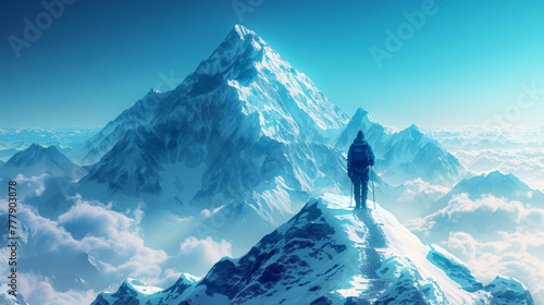 Mountain climbing route to peak in flat style. Business journey path in progress to success vector illustration. Mountain peak, climbing route to top rock illustration.