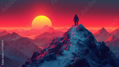 Mountain climbing route to peak in flat style. Business journey path in progress to success vector illustration. Mountain peak, climbing route to top rock illustration.