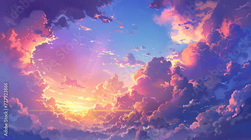 The atmosphere in the sky of the stratosphere ,Fantasy clouds in the sky at sunset. illustration for your design, Sky background with beautiful clouds ,Beautiful clouds in the sky at sunset.