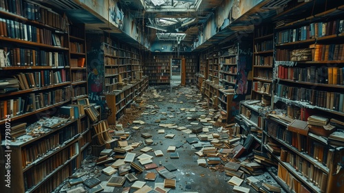 Post-apocalyptic library, books salvaged for survival knowledge