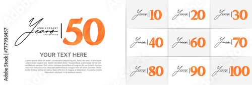 Set of Anniversary Logotype black and orange color can be use for special day celebration