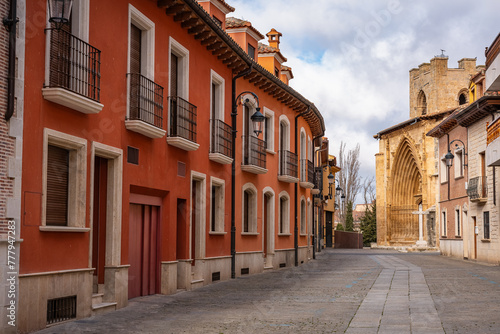 Picturesque buildings next to a medieval church in the town of Aranda de Duero, Burgos.