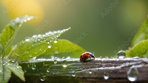 Detailed image of a ladybug on wooden log