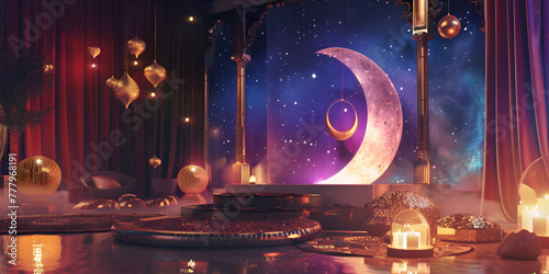 ramadan wallpaper moon night eid ul fiter bokeh background