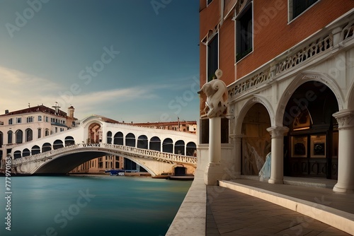 Panoramic view of the Rialto Bridge and Canal Grande in Venice, Italy Generative AI