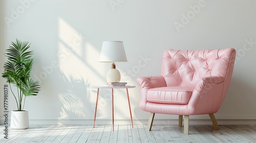 Pink armchair in the interior of the room