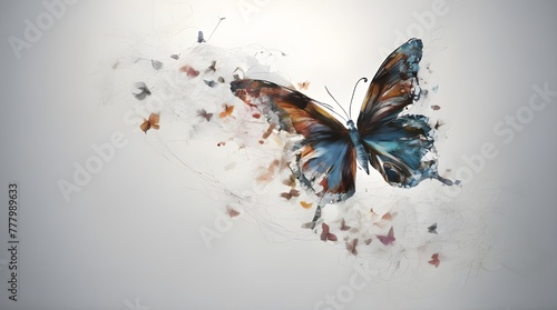 Blue red butterfly isolated on white, Agrias beatifica upside macro close up, nymphalidae, collection butterflies, entomology Generative Ai