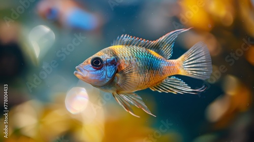 A one-eyed fish gracefully swimming in its tank, gliding through the water with ease