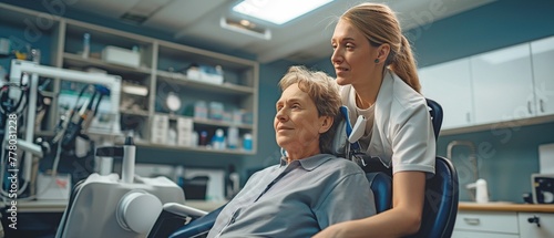 A physiotherapist providing assistance to a patient with amyotrophic lateral sclerosis.