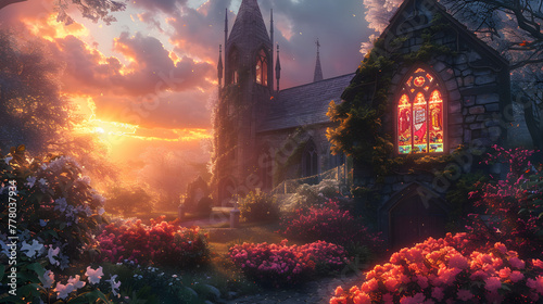 Majestic sunrise over an Easter church