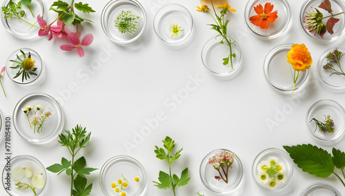 A variety of herbs and plants in glass jars