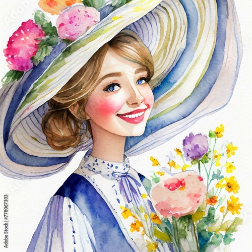 Namalowana dama kobieta w kapeluszu ilustracja