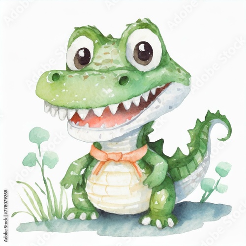 Namalowany bajkowy uśmiechnięty krokodyl ilustracja
