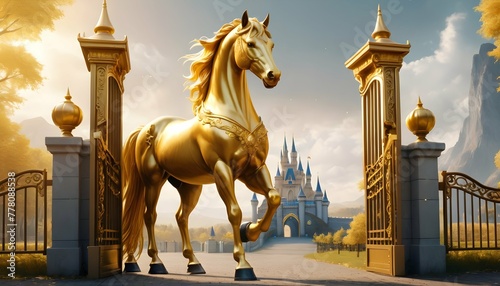 A-Golden-Horse-Standing-Guard-At-The-Gates-Of-A-Ma- 2