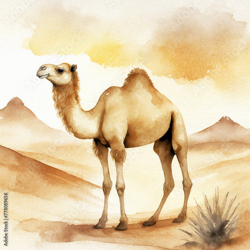 Namalowany wielbłąd na pustyni