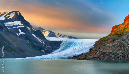 Glacier retreat over decades, time-lapse effect, minimalist