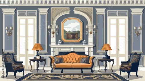 Living room interior in classic style. flat vector isolated