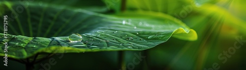 A single dewdrop on a lotus leaf, refracting light in a mesmerizing pattern