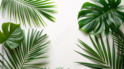 Tropical plant frame top view background for travel guide illustration design