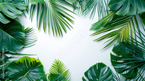 Tropical plant frame top view background for travel guide illustration design