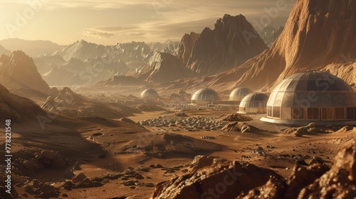 Mars colonization Mars landscape domes on the red planet