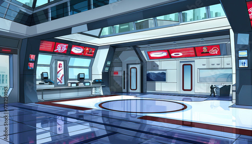Headquarters A high-tech headquarters set with secret passages, crime-fighting gadgets, and superhero training areas for superhero-themed shows