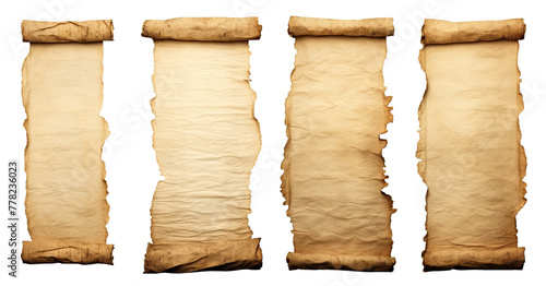 Set of ancient parchment scrolls, cut out