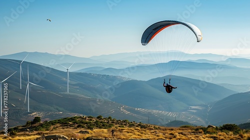 Generative AI : Paragliding between wind turbines in Anoia, Barcelona, Spain