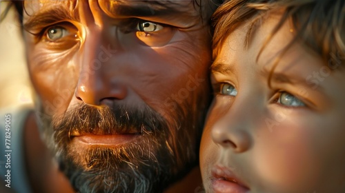 Portrait of a little boy with his father. Close-up.