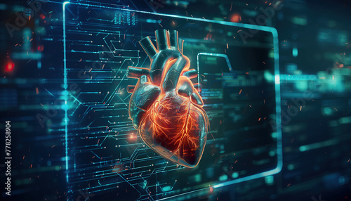 Futuristic cardiology and heart health technology concept. 