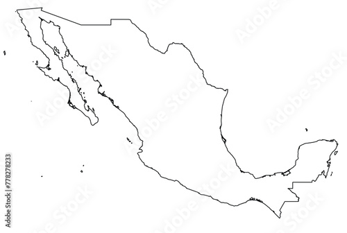 Outline of the map of Mexico with regions