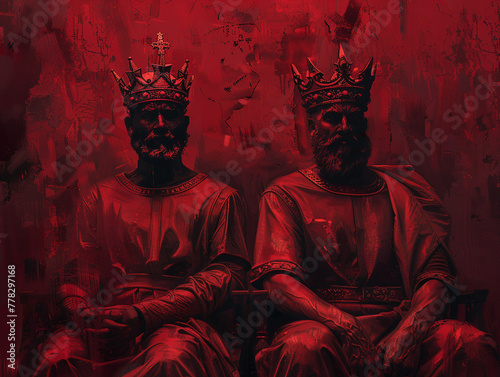 "2 KINGS" in a faded imperial red symbolizing the decline and division of the kingdom